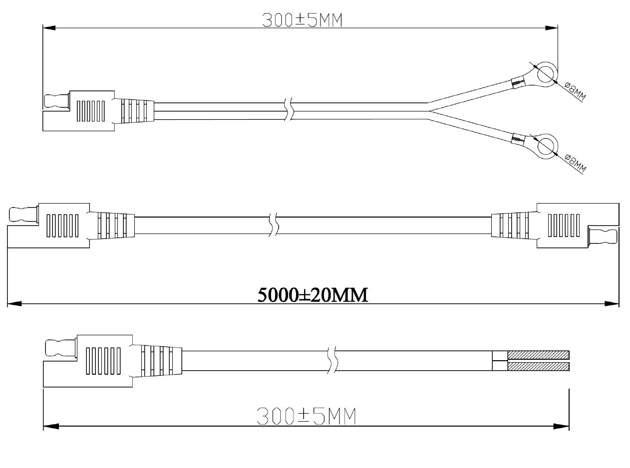 Sunway Solar 16FT Battery Charger Extension Cable SAE Connectors With Ring Terminal and Bare