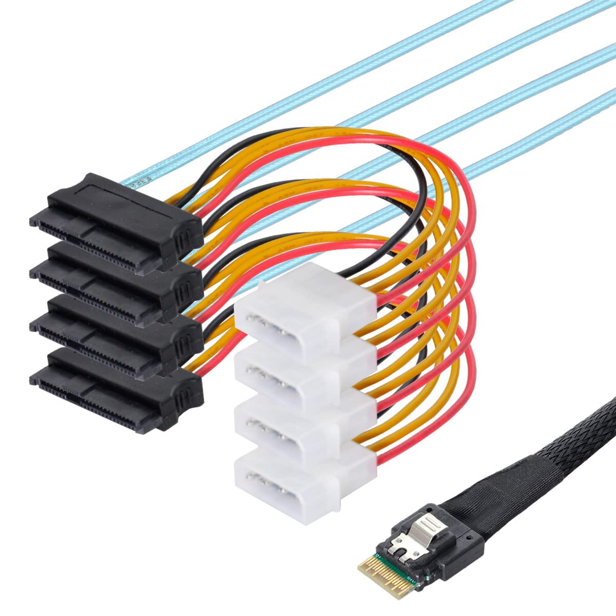 CY Cavo Slimline SAS 4.0 SFF-8654 4i 38 pin Host Raid a 4 SAS 29 pin SFF-8482 Target Hard Disk Fanout Raid Cavo Splitter 1 a 4 (100 cm)