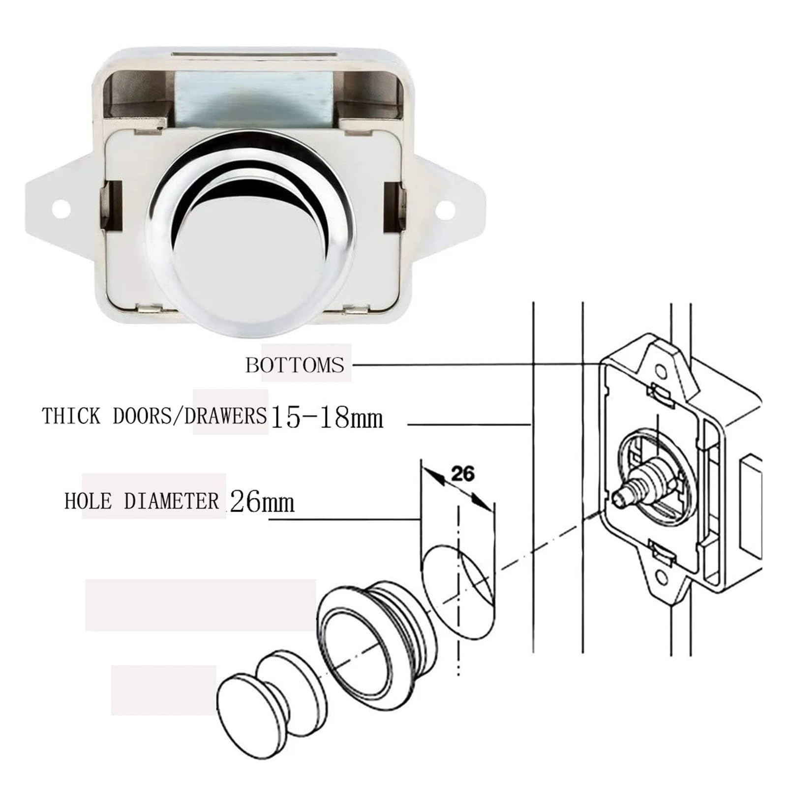5/10 Uds. Cerraduras de pestillo de botón de coche Camper de 26mm, cerradura de gabinete, perillas de captura for puerta RV, cerraduras for cajones y muebles, herrajes for muebles(White 5pcs 20mm)