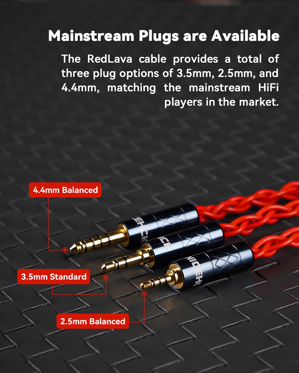 RedLava IEM Replacement Cable, Precision-Built with High Purity Copper Using Induction Annealing Technology, Rich Detail & Warm Tones (4.4mm with 2Pin)