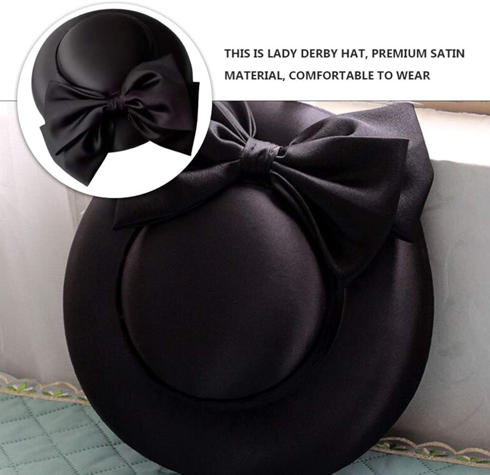 Amosfun Women Derby Hat Large Vintage Church Fascinator Hat Vintage Wedding Hat Cocktail Halloween Party Cap(Black) - Image 5
