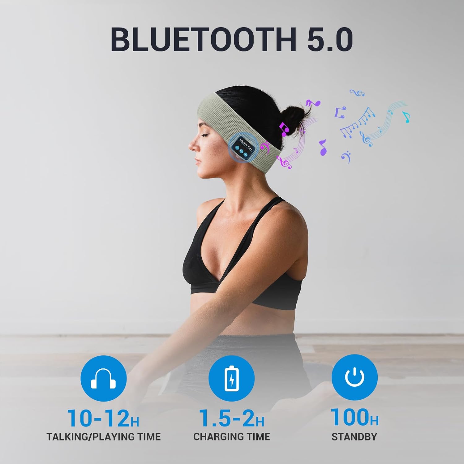 Sleep Headphones Bluetooth Headband, Sports Headband Headphones with HD Stereo Speakers, Wireless Sleeping Headphones for Workout, Travel, Meditation Unique Gifts(Grayish White)