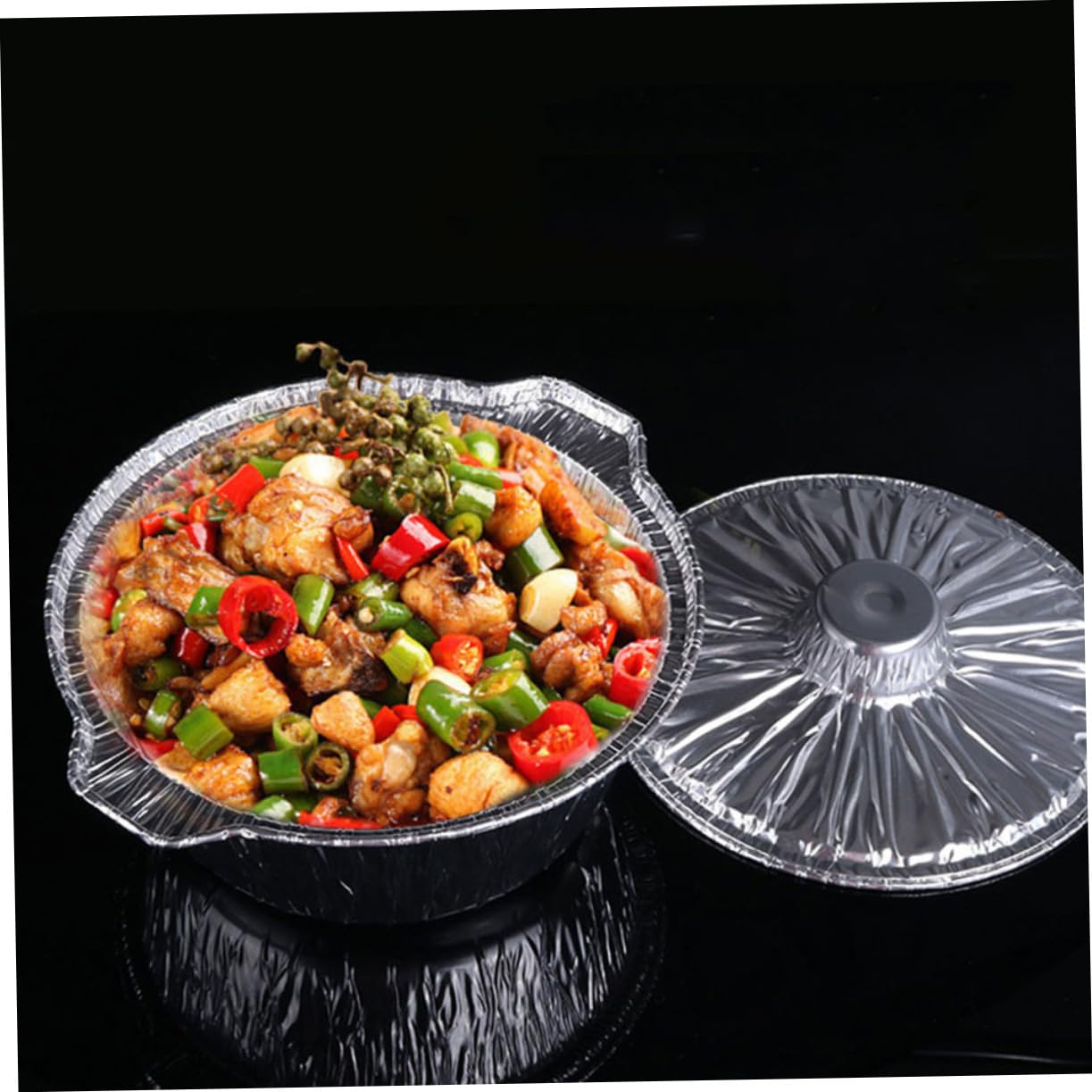 SOLUSTRE 4pcs Portable Foil Cooking Pots Containers with Lids Heavy Duty for Outdoor Bbq Microwave Safe for Food Storage and