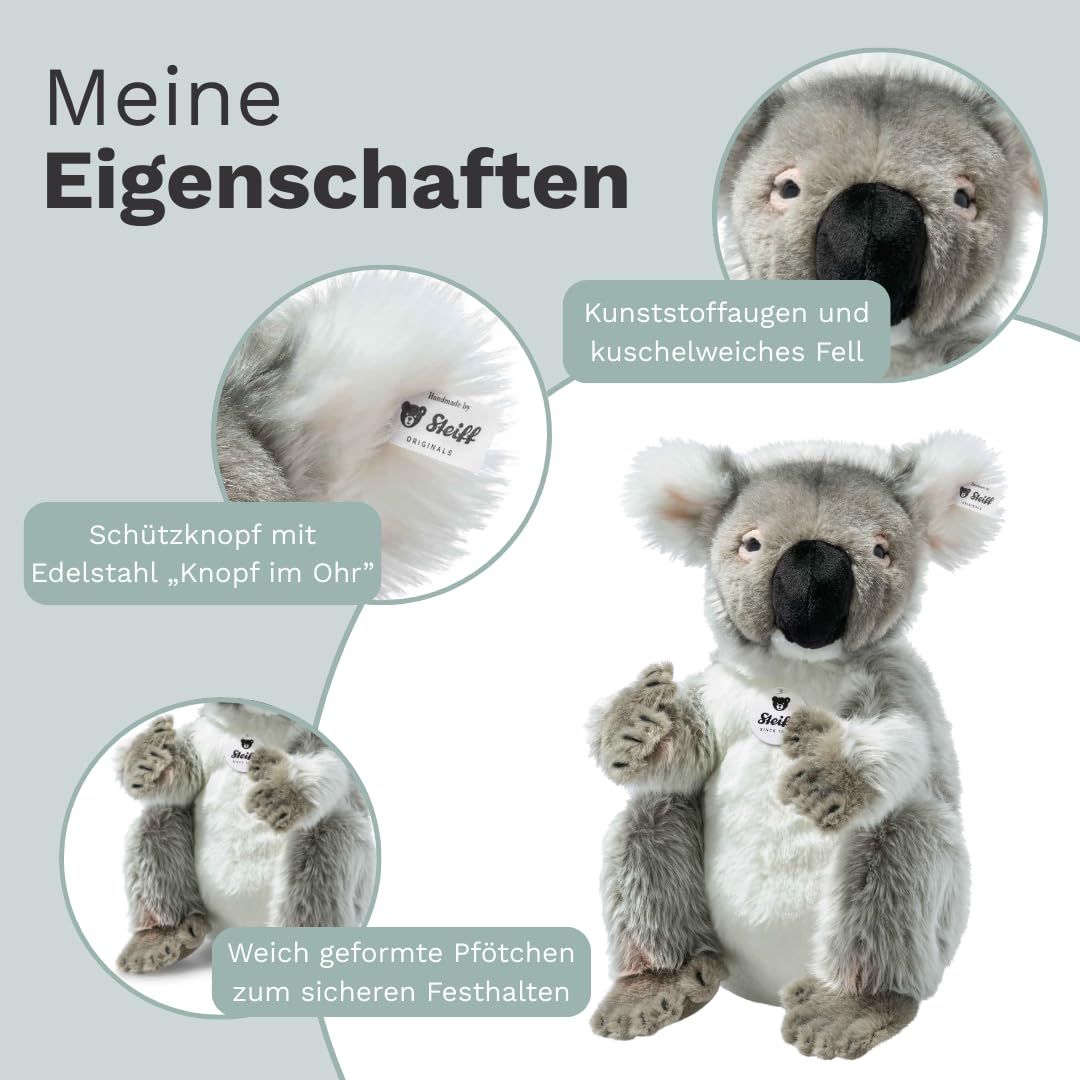 Steiff Kuscheltier Colo Koala, Süßes Stofftier mit Kunststoffaugen, Kinder, Jungen & Mädchen, Plüschtier 29 cm, Dunkelgrau, 067693
