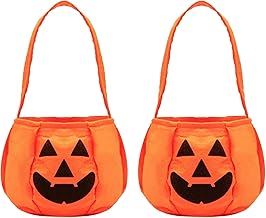 2 PcsHalloween Candy Bags Treated Bags, Halloween Pumpkin Bucket Baskets, Halloween Pumpkin Candy Bag for Trick or Treat Handbag Sweet Tote Bag, Party Favors Gifts Christmas Festival Decorations