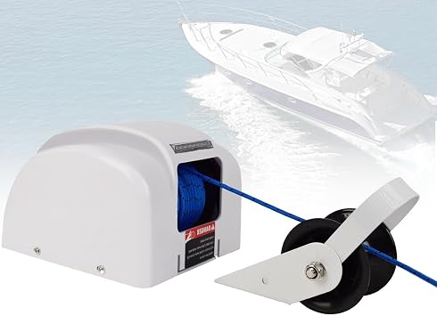 12V Automatic Electric Anchor Winch for Boats, Rem0te Control with 31m Rope, 318kg Load, LED Anchor Light, Fits Pontoon Yacht Angling Deck Boat CordlessANDCable