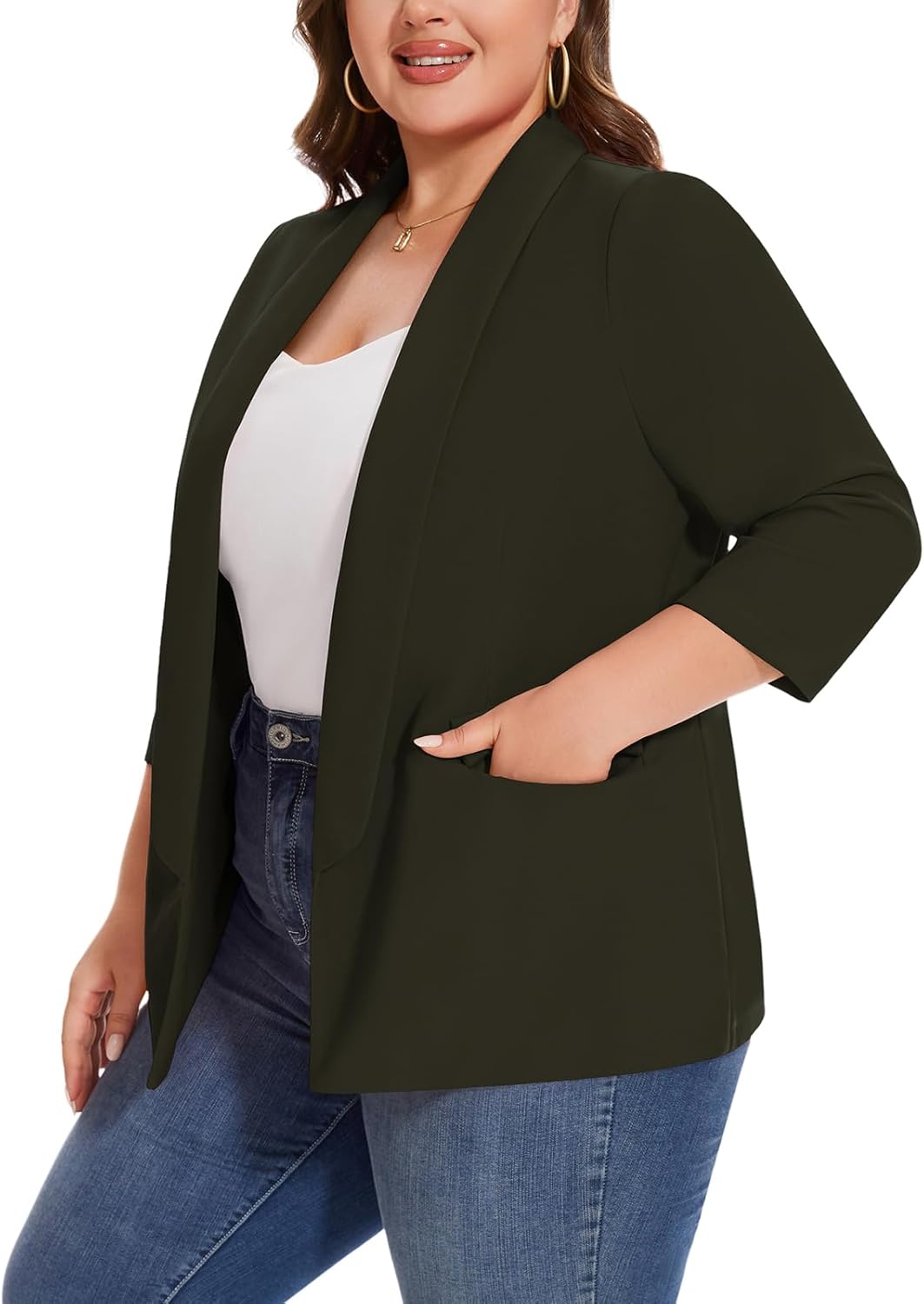 MINTLIMIT Plus Size Blazers for Women Casual Work Office 3/4 Sleeve Open Front Cardigan Suit Jacket Blazer with Pockets - Image 4