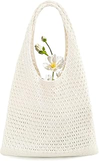 1 Stück Baumwoll-Strandtasche aus Häkelstoff, Boho-Netz-Tragetasche & faltbare Sommerhandtasche für Damen