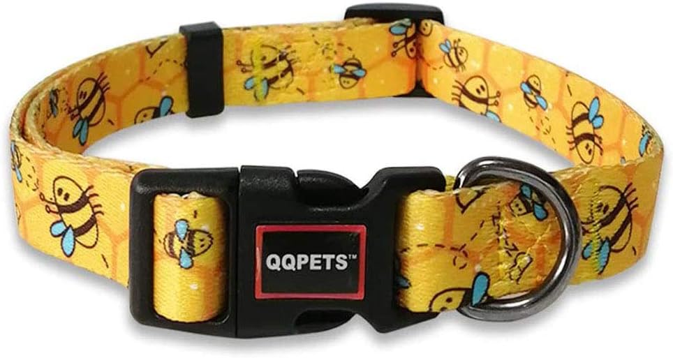 Dog Collar Personalized Adjustable Custom Basic Collars Soft Comfortable for Puppy Small Medium Large Dogs or Cats Outdoor Training Walking Running (L, Yellow Bee)
