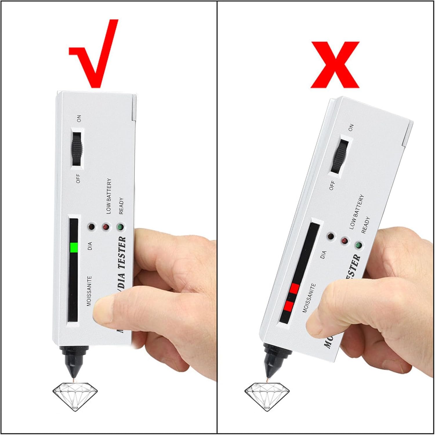 Pilipane Diamond Tester Pen Precise Diamond Moissanites Detector Jewelry Testing Tool Portable for Novice Expert Jewelers ABS Material 9V Battery Included