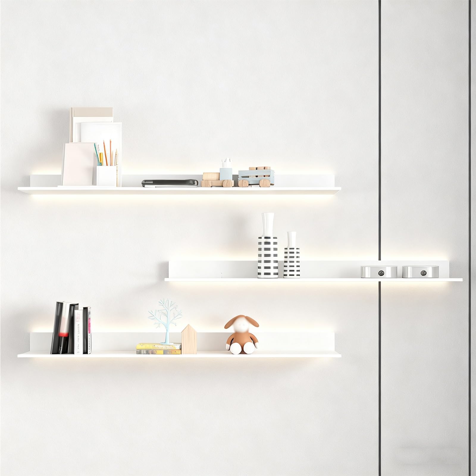 Étagères murales flottantes LED étagère bois salon et bureau