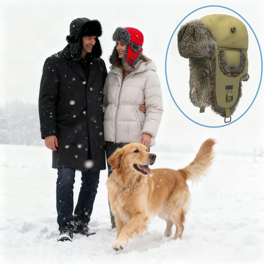 Fur Winter Trapper Hat,100% Rabbit Fur Aviator Ski Trapper Trooper Pilot Hat,Snow Eskimo Hat - Image 4