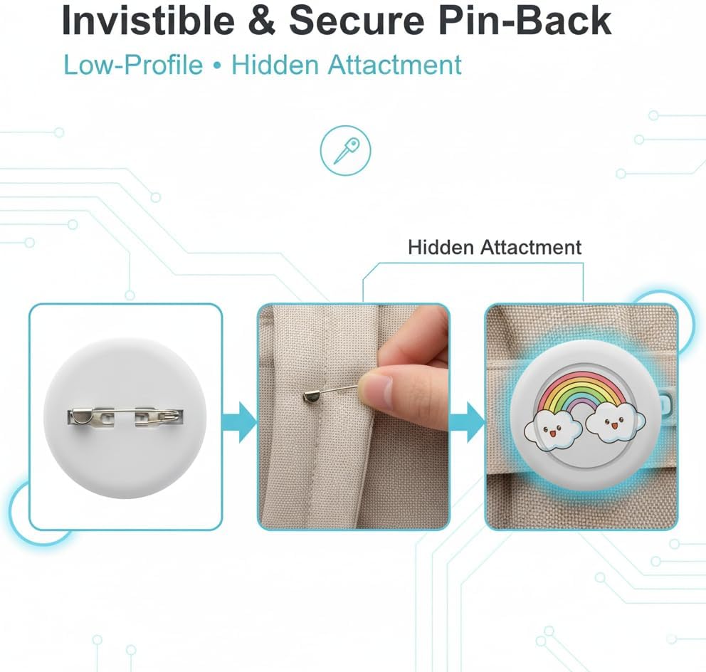 Smart Brooch Tag Pin – Lovely Waterproof Clip-On Mini Item Locator (Compatible with Apple Find My, iOS Only), Invisible Tag for Clothing, Bags & Accessories (White)