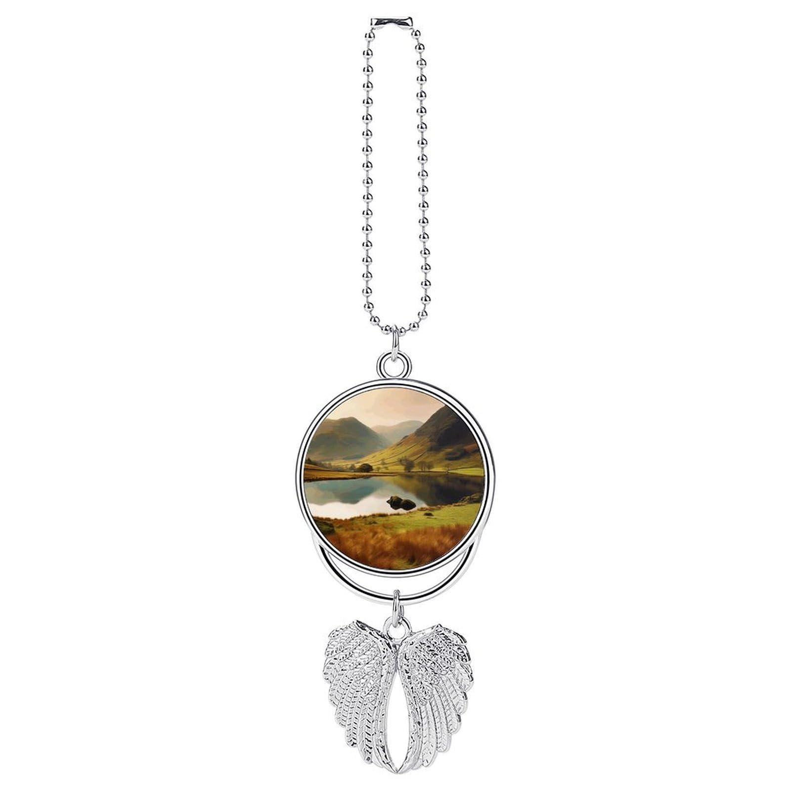 Lake District National Park Car Charm, Alloy Rear View Mirror Pendant, Bling Funny Car Hanging Ornament Gift for Women Men, Car Pendant Lucky Auto Interior Decoration Accessories Silver-Style