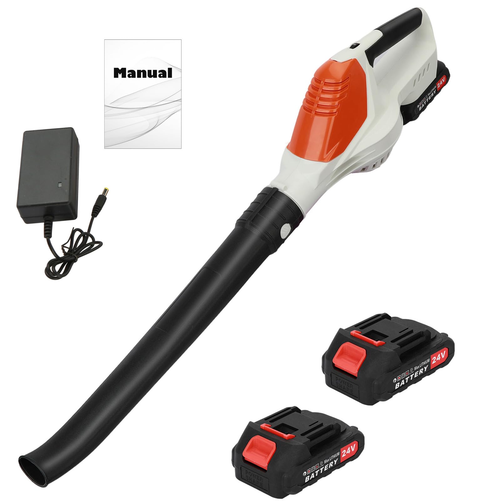 Cordless Leaf Blower, 24v Battery Leaf Blower, 2 Batteries & Charger, Electric Leaf Blowers for Lawn Care, Battery Powered Blower Lightweight for Leaf/Snow/Dust Blowing (White)