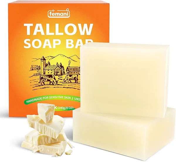 Beef Tallow Soap Bar - (2 Packs) All Natural and Organic Grass Fed Tallow Soap Unscented - Moisturizes, Soothes, Hydrates Face & Body Wash Great for Itchy, Dry, Sensitive Skin, Handcrafted Bath Soap
