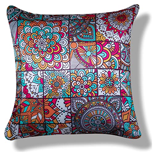 Image of Merhaba Microfiber Satin 250TC Cushion Pillow Covers, Multicolor, Set of 5(Affwan,24x24 Inches)