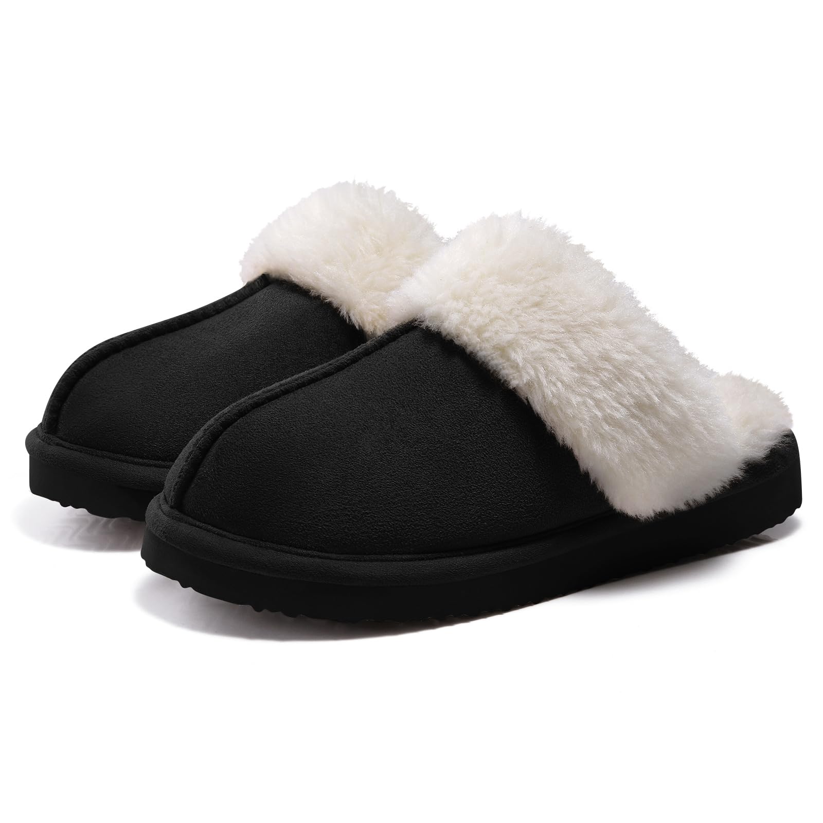 Litfun Damen Hausschuhe Winter Warme Plüsch Pantoletten Wildleder Memory-Schaum Slippers mit Kunstfellkragen Indoor Outdoor