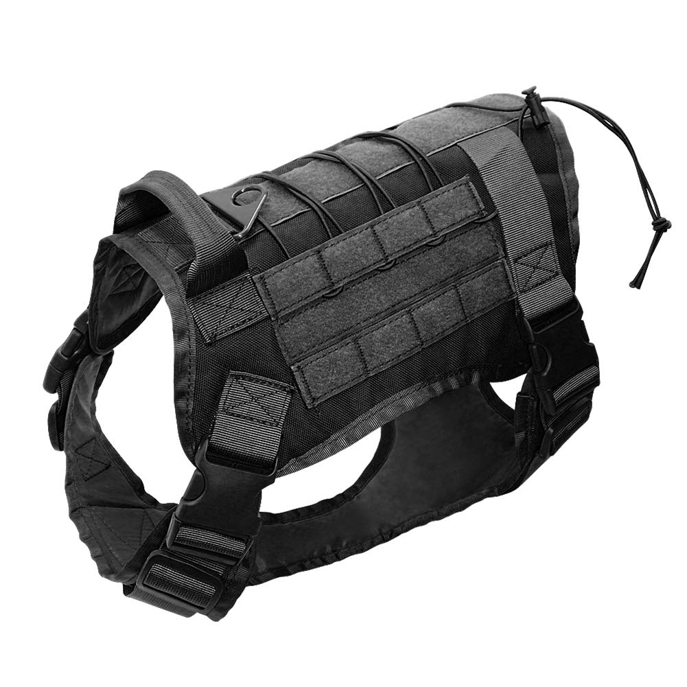 DOILNXHTactical Dog Harness Training Vest Military K9 Water Resistant Harness with Detachable Molle Pouches/Patches for Large Dogs Black 66 to 90 cm