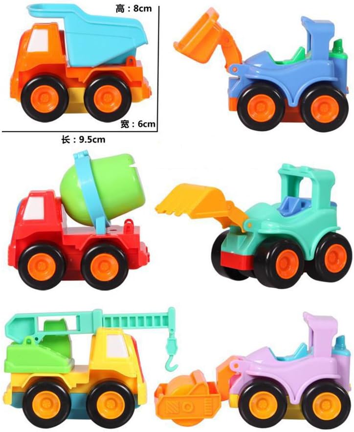 Set of 6 Kids Toddler Construction Vehicles Set,Include Bulldozer,Excavator,Cement Mixer,Crane Truck,Steamroller,Dumper Vehicle