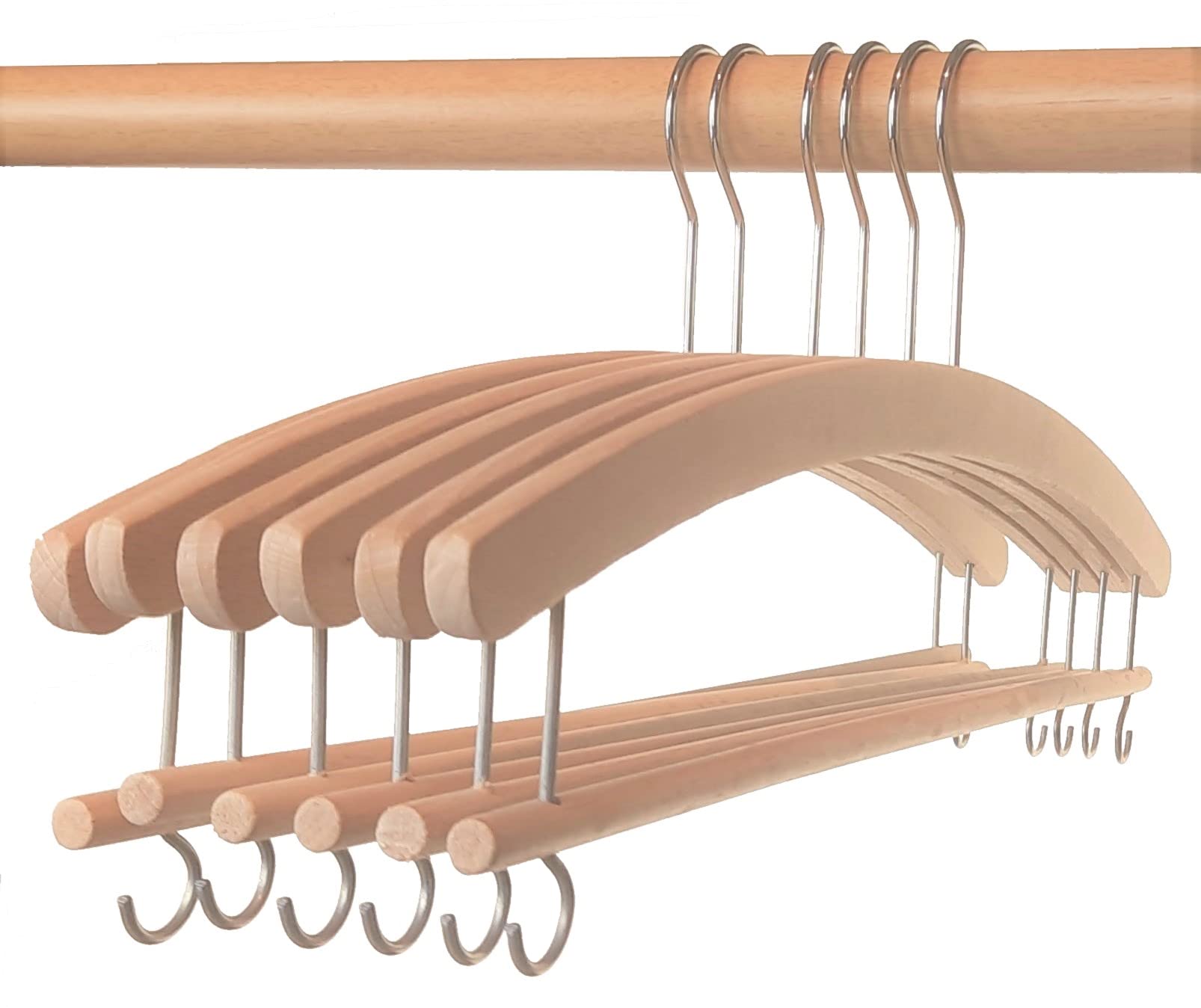 Hagspiel Raw With Bridge Coat Hanger Made Of Beech Wood, Single Hanger, Raw, 42 Cm Long, Very Space-Saving, With Galvanised Screw Hook, Made In Austria (Eu) Standard (20, With Bridge)