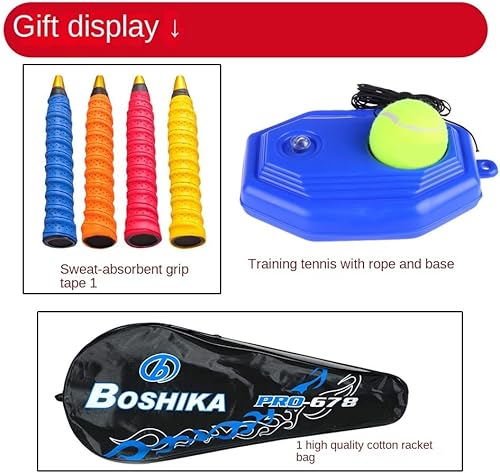 Miniatura 7 de Raquetas de tenis para adultos, raquetas de tenis de 27 pulgadas, juego de raquetas de tenis para 1 jugador con pelota, agarres, base de tenis