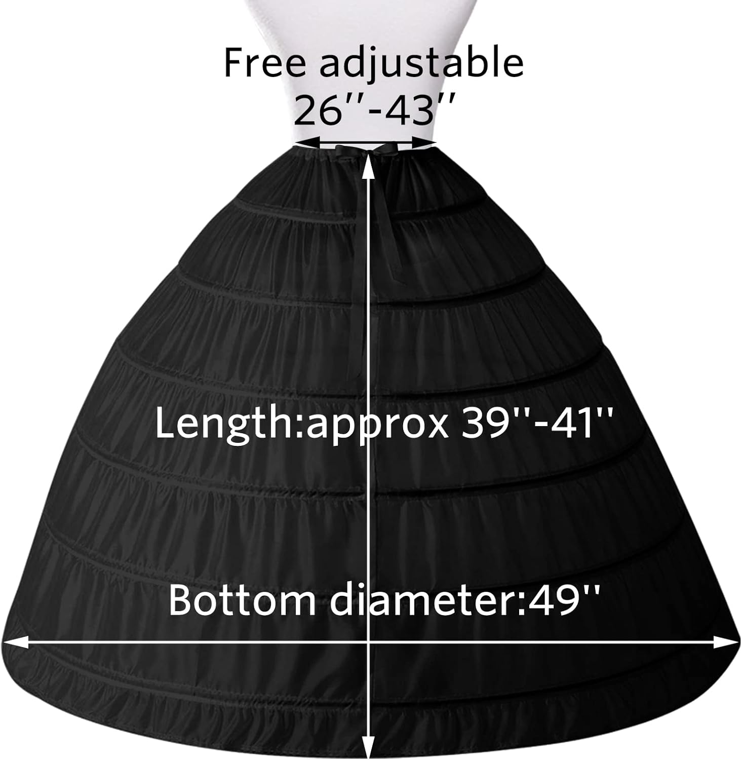 Women 6 Hoop Petticoat White A-line Floor-Length Crinoline Underskirt for Bridal Wedding Dress Ball Gown - Image 2