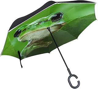 逆転傘 逆さ傘 逆折り式傘 長傘 レディース カエル 蛙 かわいい メンズ Jiemeil 手離れC型手元 耐風傘 撥水加工 晴雨兼用 ビジネス用 車用 UVカット遮光遮熱 折りたたみ 二重傘 かっこいい 複層 紫外線防御 アウトドア用 旅行 プレゼント ボタン式の手動開閉式 かわいい 便利