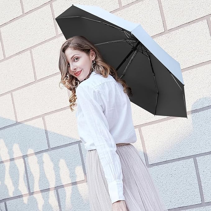 Image of MOROVIK Large 3 Fold UV Protection Umbrella for Men, Women & Kids - Windproof Compact Folding Sun with Strong Frame, Portable Travel Umbrella for Office
