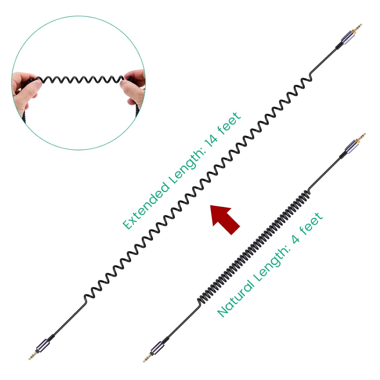 weishan WH-1000XM5 Cable Coiled Aux Cord for Sony WH-1000XM6, WH-CH720N, WH-CH710N, MDR-950BT, 1AM2, 7520 Noise Canceling Headphones, 3.5mm(1/8") Extension Wire with 6.35mm(1/4") Adapter, 14ft - Image 6