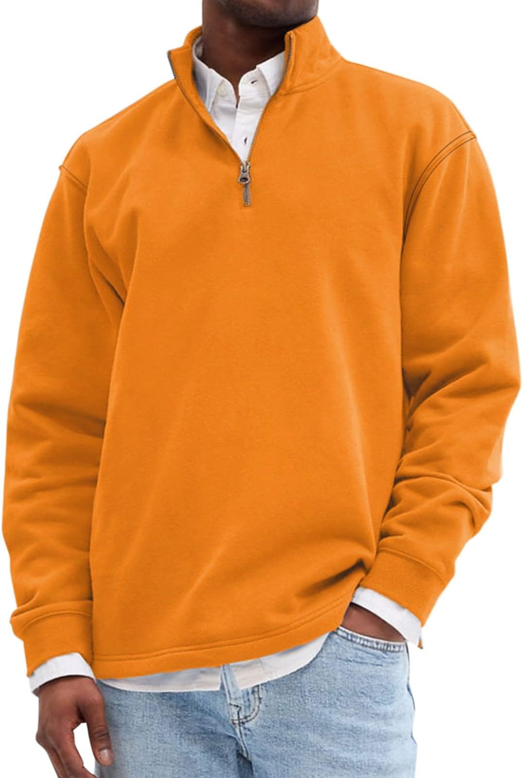Mens Quarter Zip Pullover Knit Sweater Lightweight Long Sleeve Slim Fit Business Casual Tops for Office Work