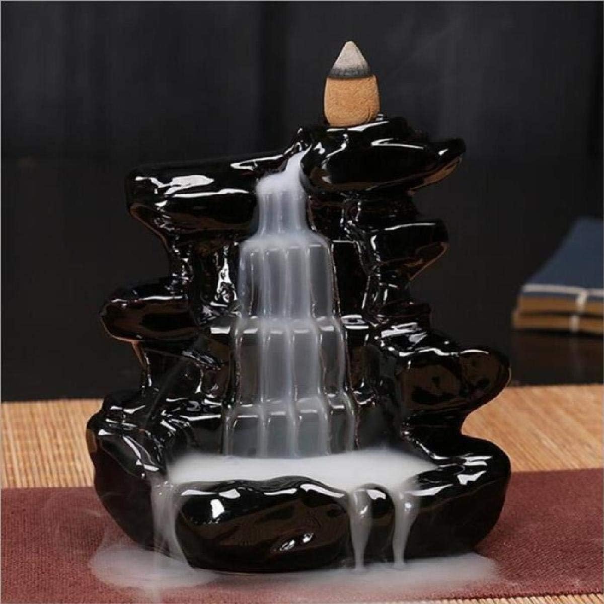 SHRISHTIRAJ Dropping Fountain Design Smoke Backflow Cone Incense Holder Decorative Showpiece with 10 Free Smoke Backflow Scented Cone Incenses (Black_7.01 cm x 7.01 cm x 11.98 cm)