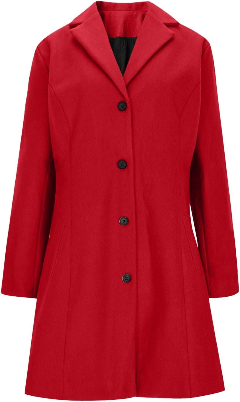 Pea Coats For Women Wool Blend Thicken Stand Collar Trench Coat Fashion A-Line Fall Winter Jackets with Pocket