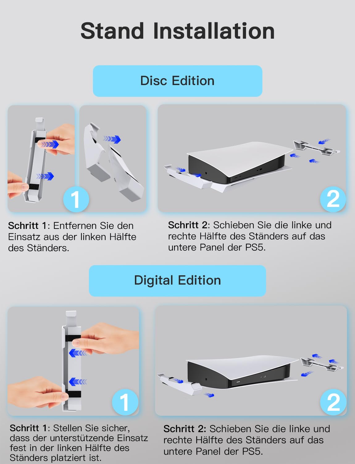 NexiGo PS5 Horizontaler Ständer mit Kühlventilator, [Auto EIN/Aus], [Minimalistisches Design], Kompatibel mit PlayStation 5 Disc & Digital Editions, Integriertes LED-Licht