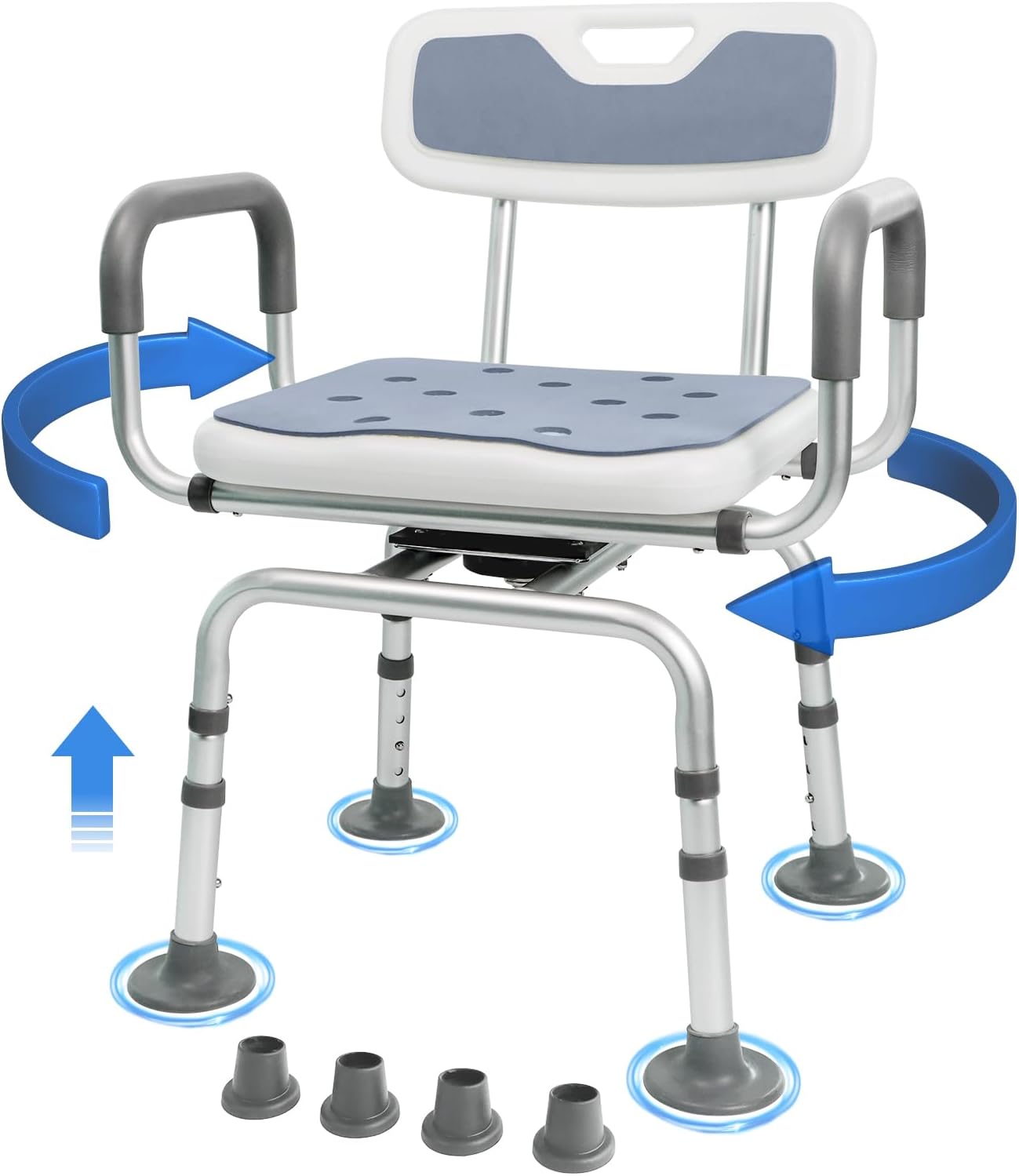 360° Swivel Shower Chair for Bathtub, Adjustable Swivel Seat with Padded Back and Arms, Adjustable Space Saving Design for Tubs, Shower, for Elderly, Handicap & Seniors, Blue