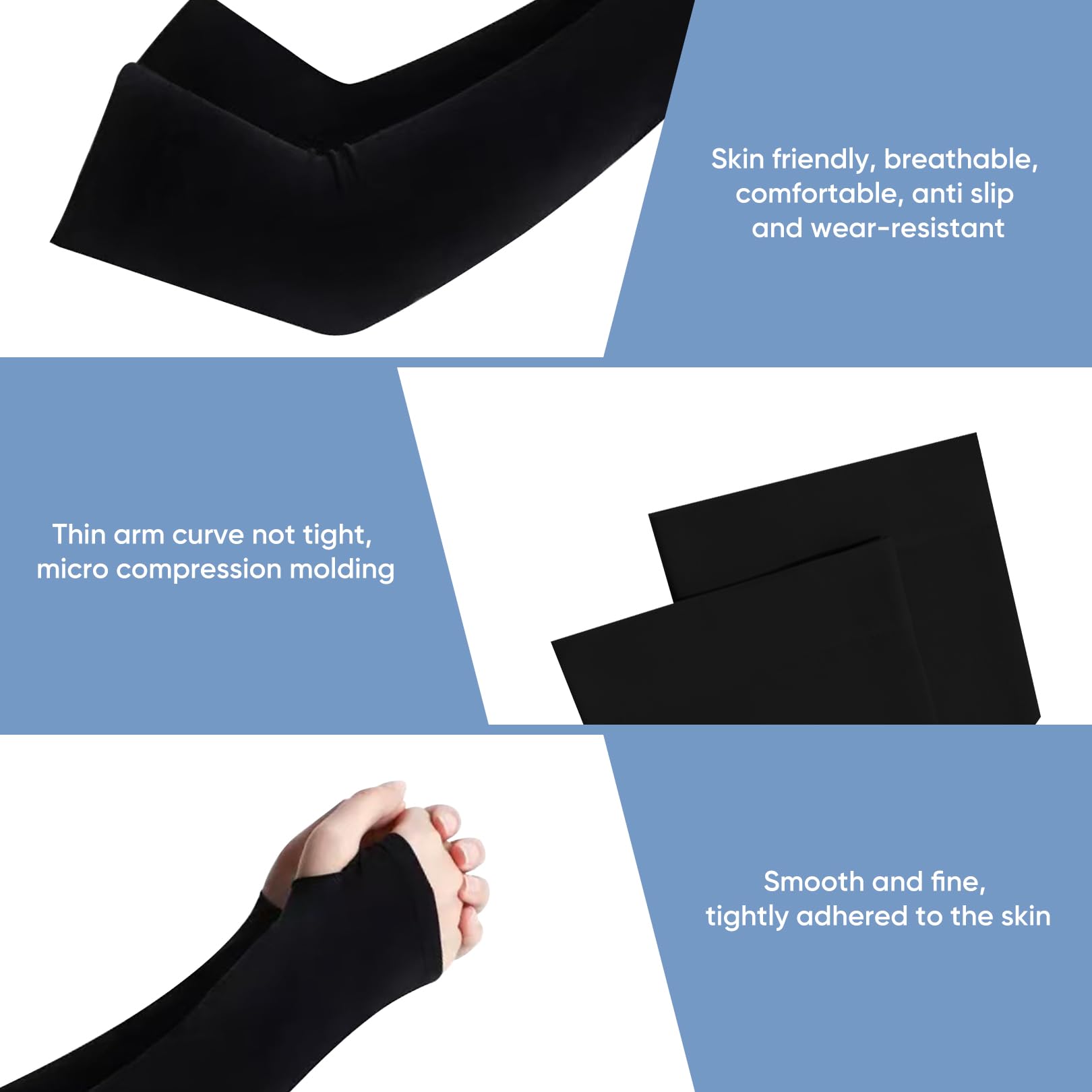 Manchons d'été pour femme Lot de 2 paires Protection UV Solaire Tissu stretch Noir Sport