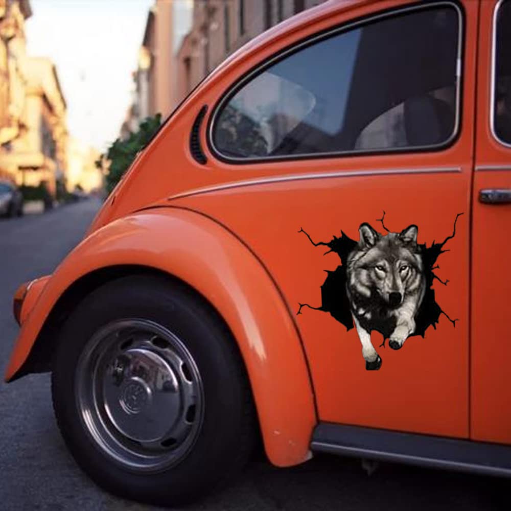 Wolf Breakthrough 3D Wall Decal - 7x7 Inch Fierce Animal Sticker For Car Windows, Glass, Laptop | Waterproof Removable Vinyl
