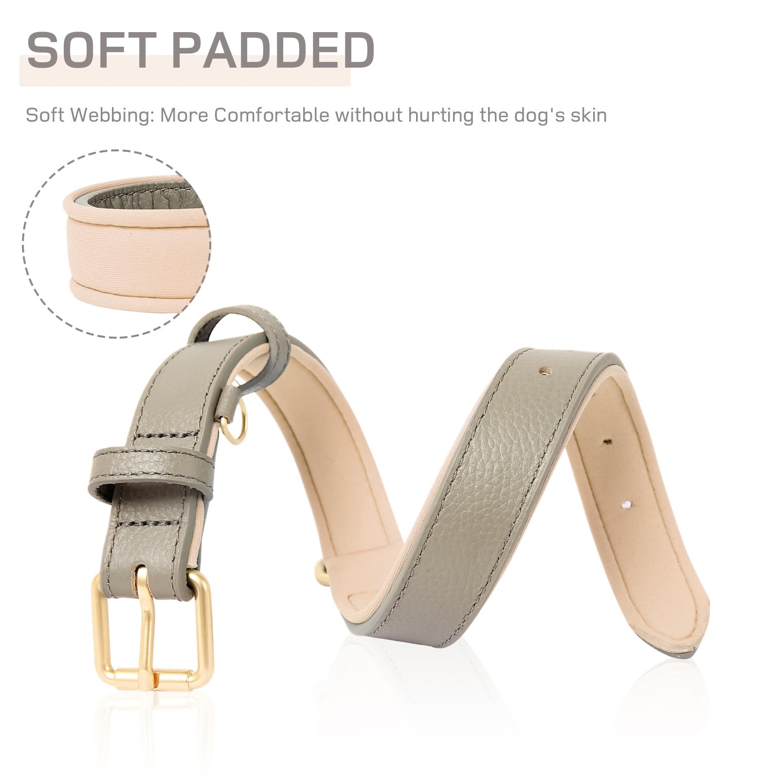 HEELE Soft Leather Dog Collar Breathable Padded with D Ring, New Pad Colour - Image 4