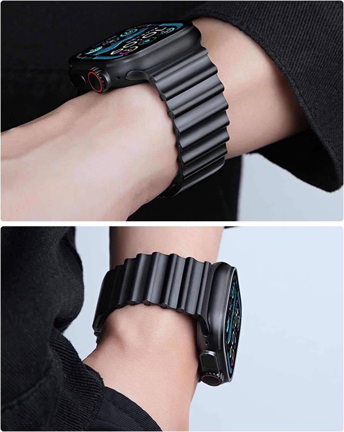 Metal Ocean Band Compatible with Apple Watch Ultra 3/2/1, Stainless Steel Magnetic Link Bracelet with Tool-Free Adjustment for Apple Watch Series 11/10/9/8/7/6/5/4/3/SE (49mm 46mm 45mm 44mm 42mm)
