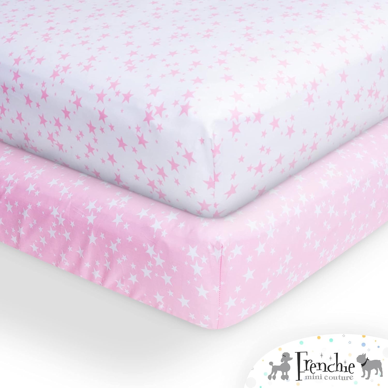 Cot Bed Fitted Sheets White & Pink, 200 TC Soft Woven Cotton, (140 X 70