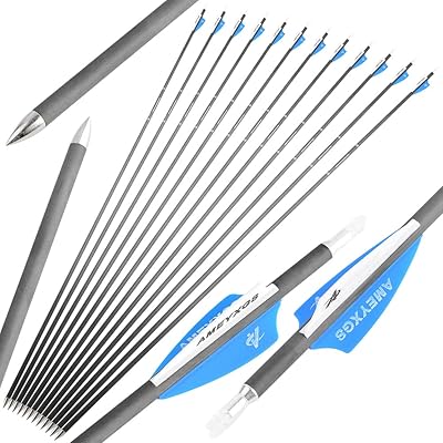 Wolfman 31â€ Carbon Arrow Archery Hunting Arrows Spine 500 600 900 with 2â€ Vanes Targeting Practice Arrows for Compound & Recurve & Long Bow 6/12pcs (12, Spine 600)