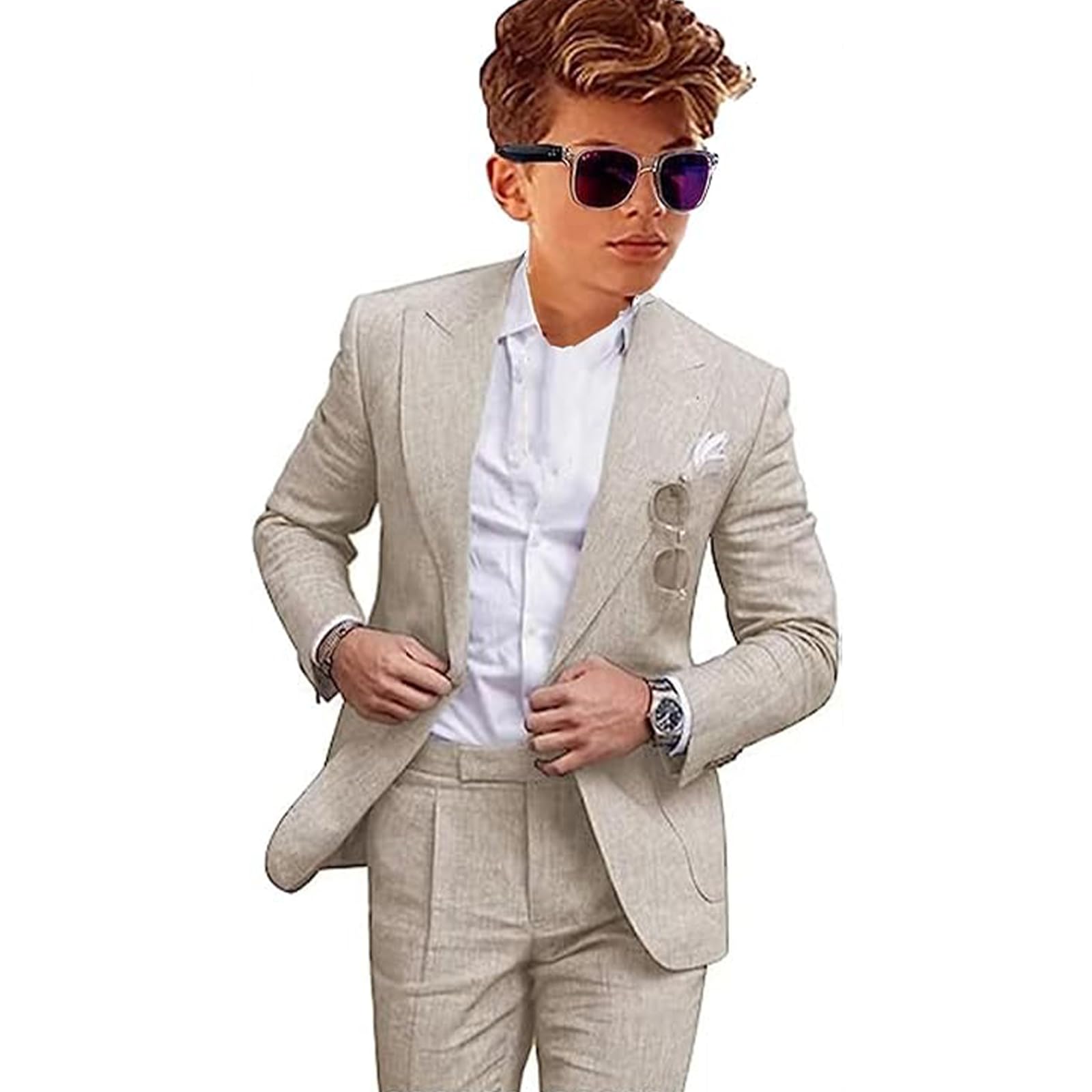 Smoking da ragazzo in lino 2 pezzi slim fit abiti formali per matrimonio