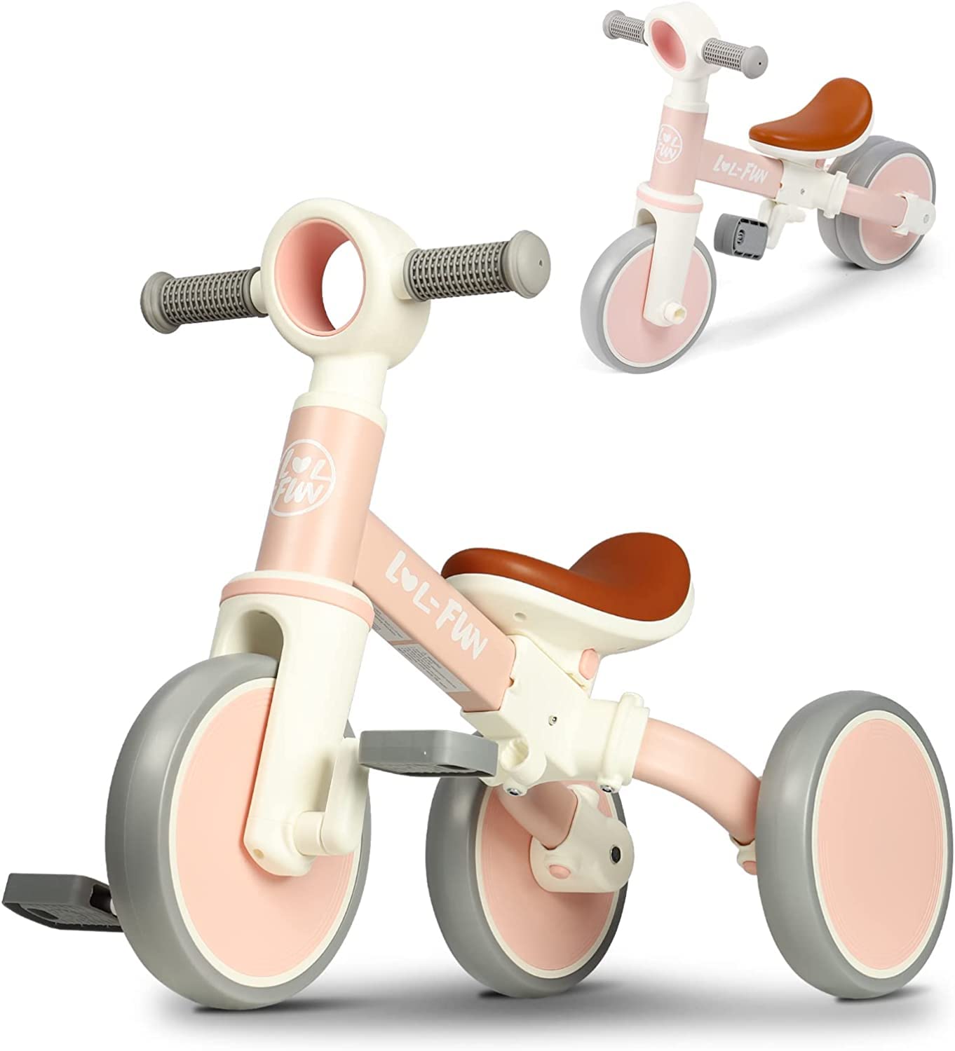 LOL-FUN Toddler Balance Bike for 1 2 Years Old, 4 in 1 Kids Tricycle for 1 to 4 Years Old Boys Girls Gift Present, 3 Wheel Kids Trike Baby Bicycle with Removable Pedal