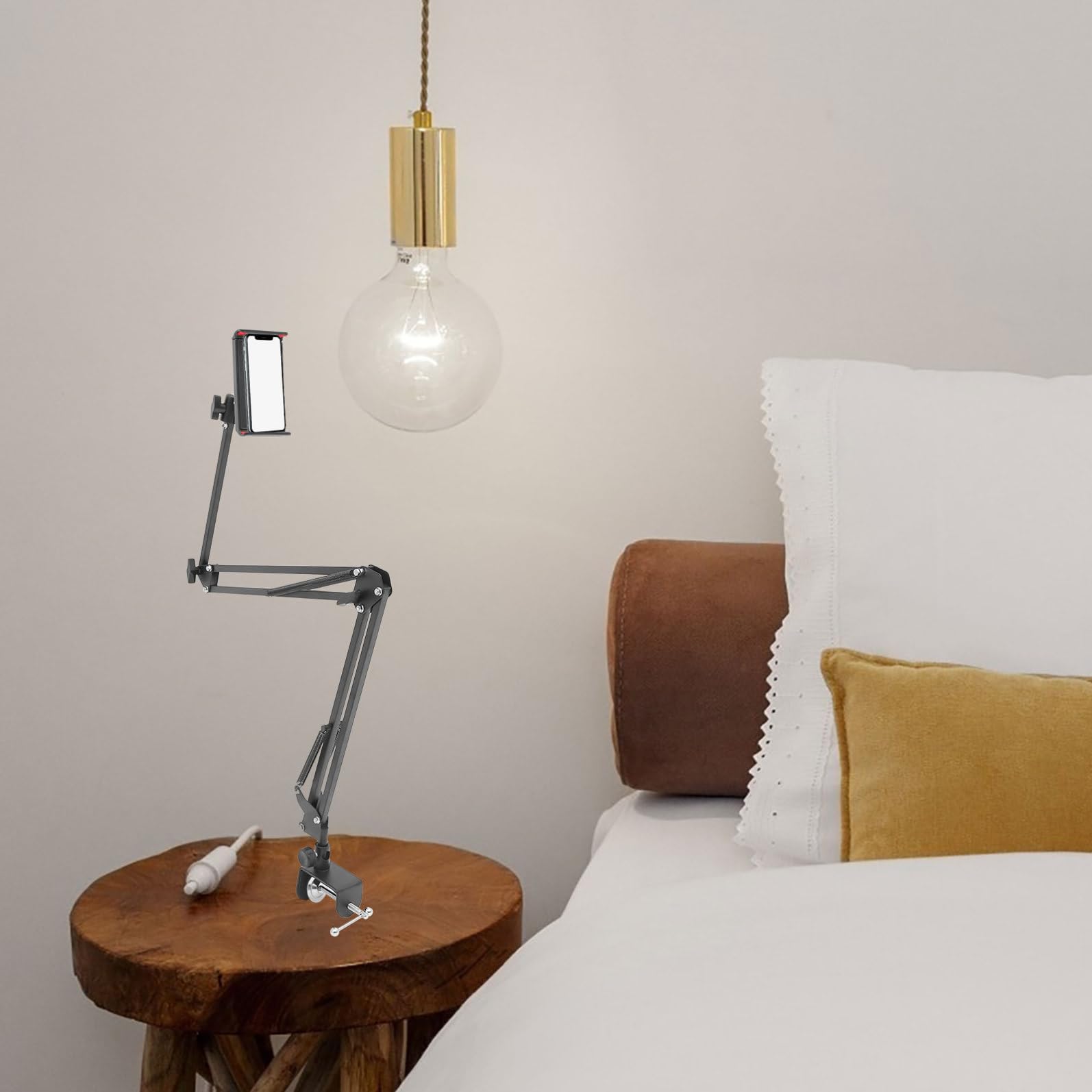 SHINEOFI Metall Tablette Halterung Tisch mit Ausziehbarem Teleskoparm Klappbar Robuste Handyhalterung aus Kunststoff für Entspanntes Liegen im Bett und Verstellbare Blickwinkel