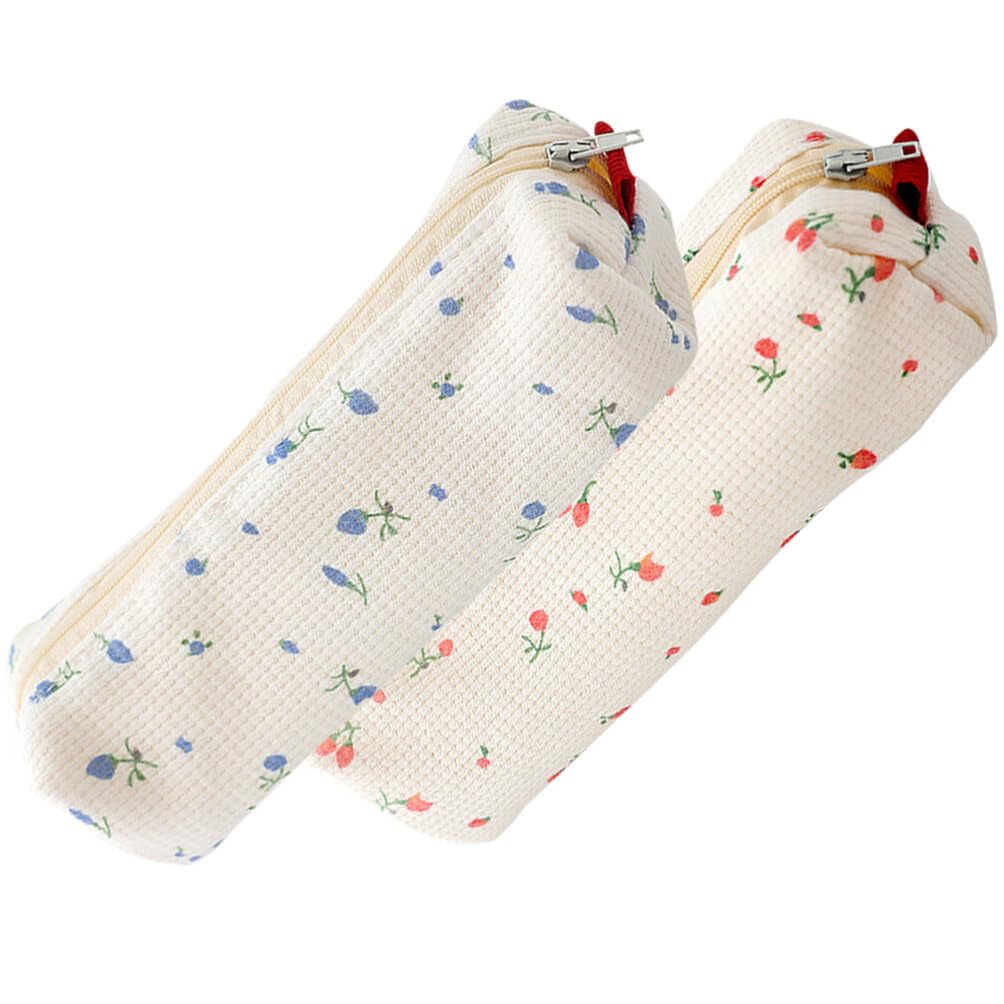 2pcs Floral Pencil Case, Cute Cosmetic Travel Bag - Small Zipper Makeup Pouch for Women Girls
