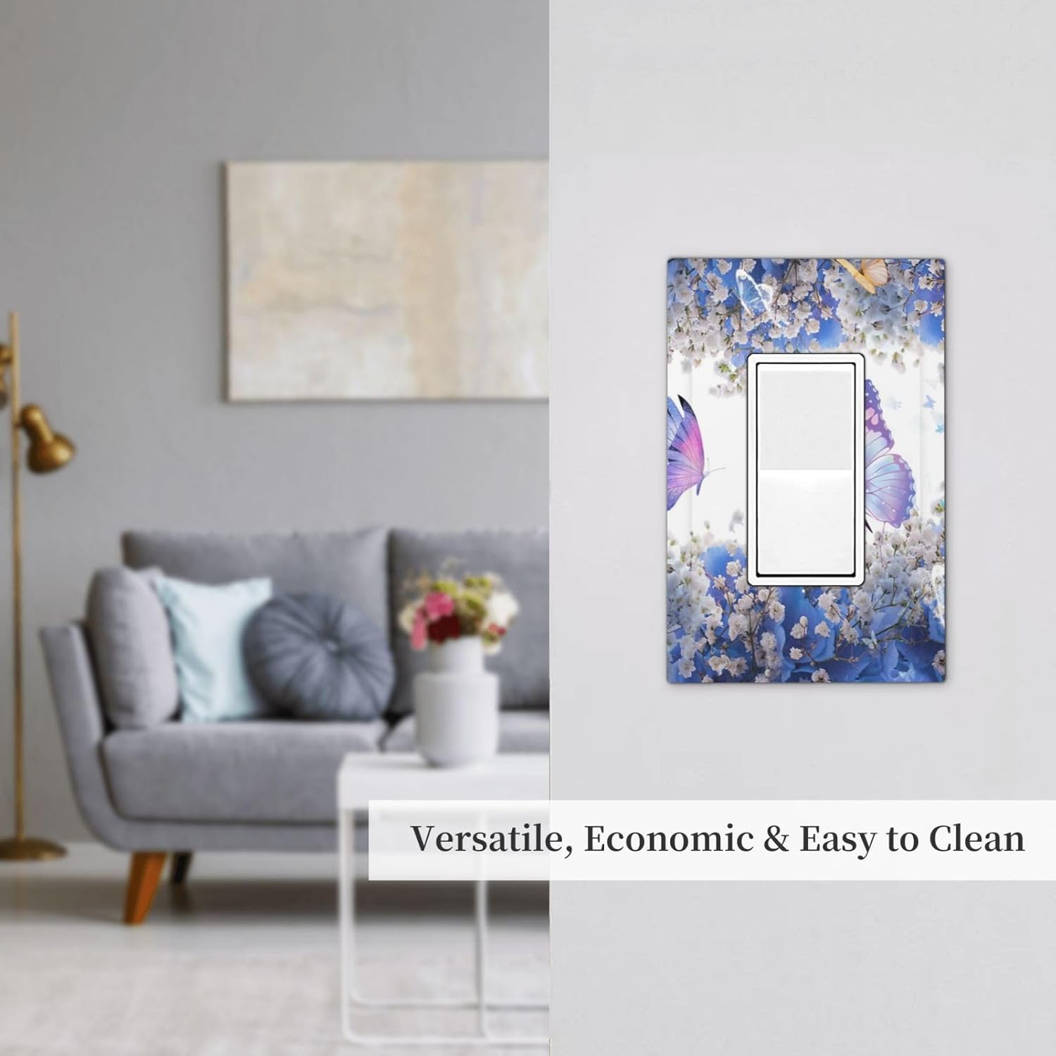 Purplish Blue Flowers Butterflies 1 Gang Single Rocker Wall Plate Cover Decora Light Switch Covers Decorative Electrical Outlet Switchplate Colorful Floral Bushes Butterfly Gfci Faceplate