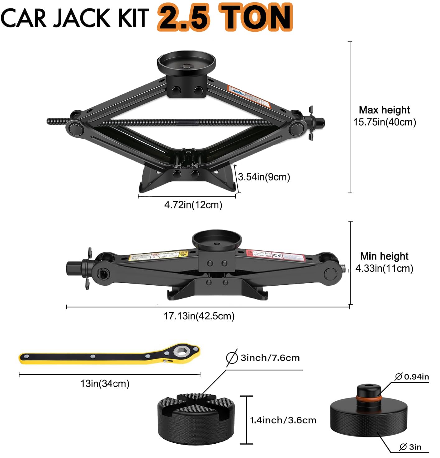 Cric Auto 2,5T, Cric Idraulico Alternativo, Sollevatore Auto con Tamponi Gomma Universale e per Tesla, Cric a Forbice, Cavalletti Auto per SUV e Berline(2.5T-SY)
