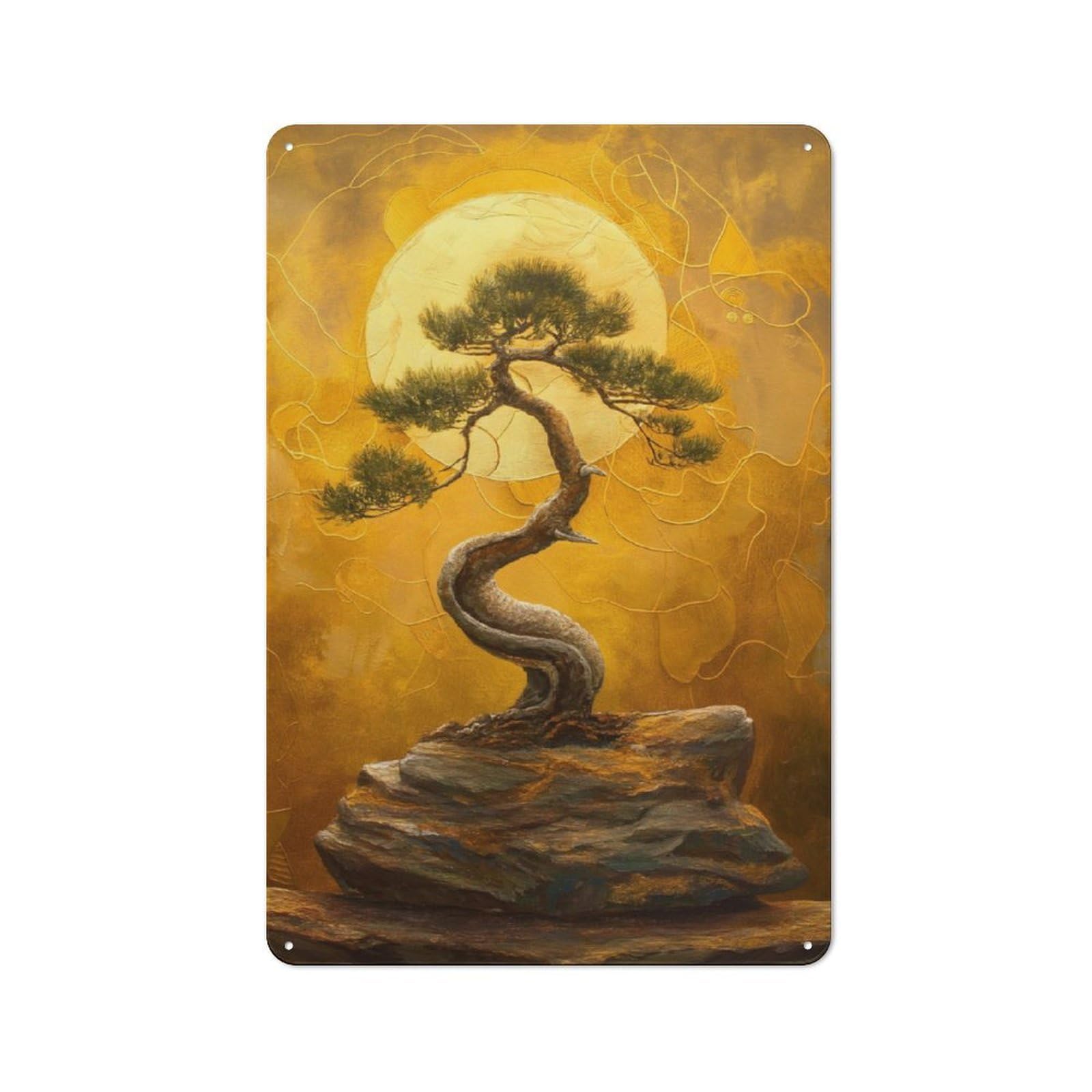 Junmoney Golden Harmony Bonsai Tree Vintage Tin Sign 30X20cm Featuring For Workshop Wall, Gift For Metal Sign Collectors During The Christmas Season