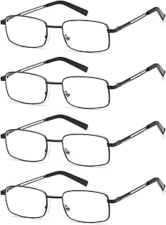 HIGHLIKE Reading Glasses Men, Metal Stainless Flex Readers with Soft Cases, Clear Lens Blue Light Glasses