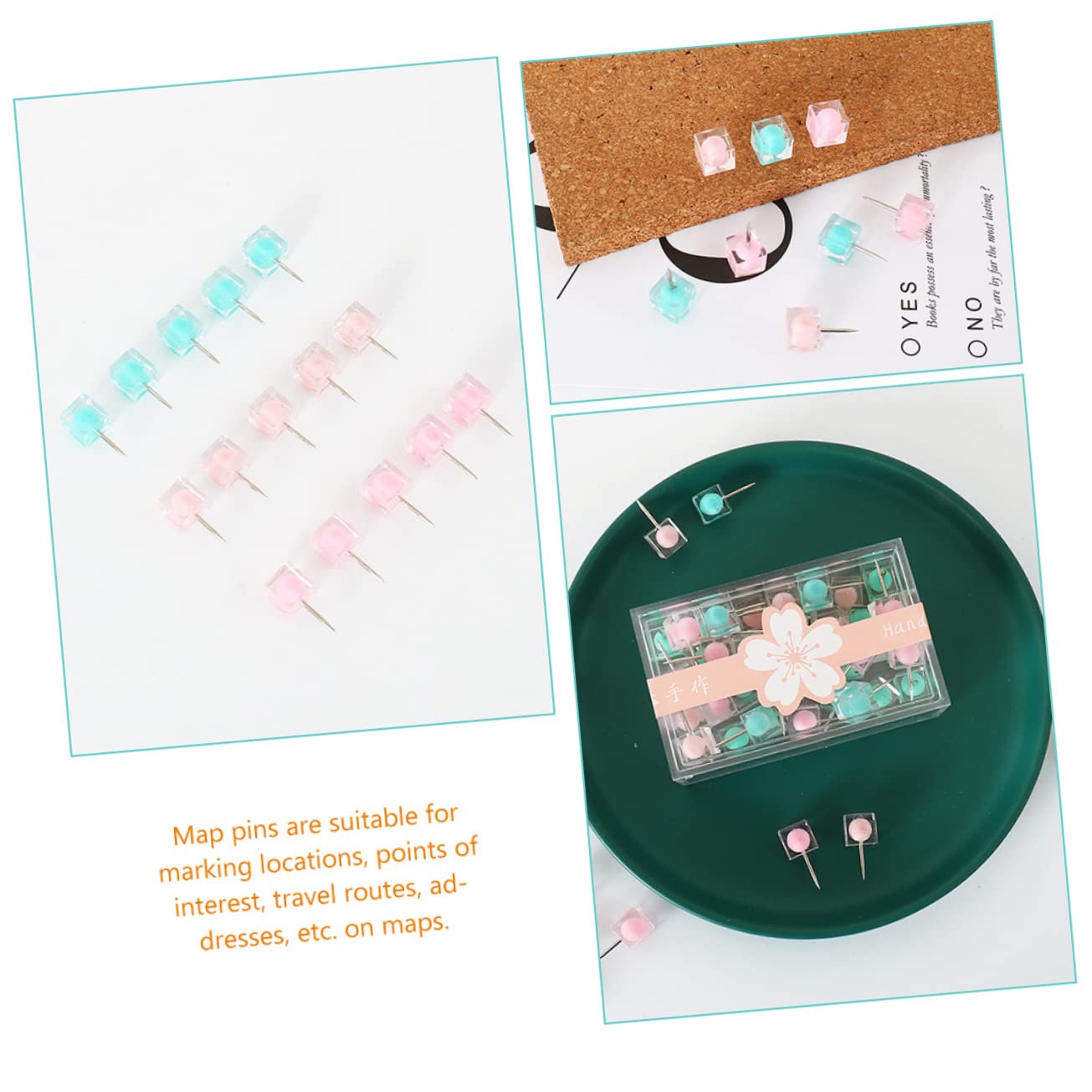 NUOBESTY 160piezas Chinchetas Coloridas para Fotos y Mapas Pinchos Multifuncionales Cabeza Cuadrada para Tableros De Anuncios y Organización De Escritorios